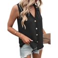 thumbnail image 2 of Women'S Casual Collar V Neck Button Down Sleeveless Tunic Blouse Shirt Tank Top Black S, 2 of 7