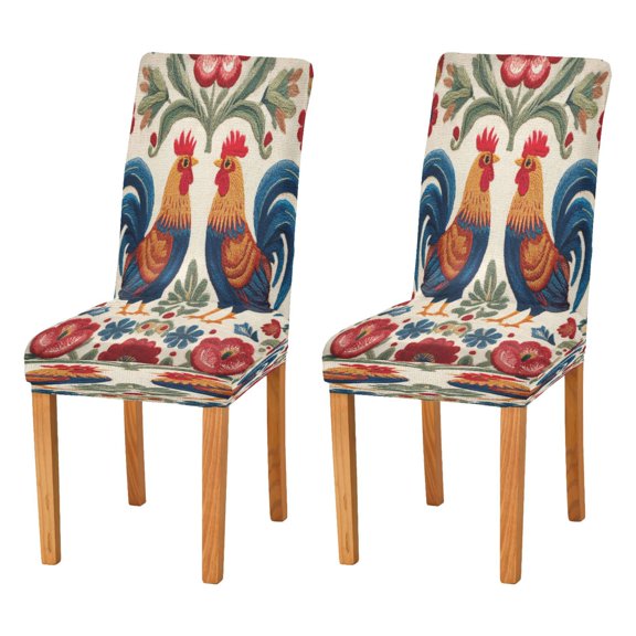 Chair Cover 2 Pack Removable Dining Chair Protectors Washable Chair Slipcovers Seat for Home Wedding Decor Male and Female Chickens