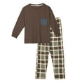 thumbnail image 1 of Pijamas de mujer Inspire Chic de manga larga con pantalones a cuadros, conjuntos familiares, talla XS, color marrón, 1 of 5