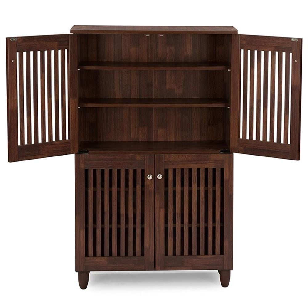 Baxton Studio Fernanda Modern 4-Door Oak Brown Wooden Shoe Cabinet