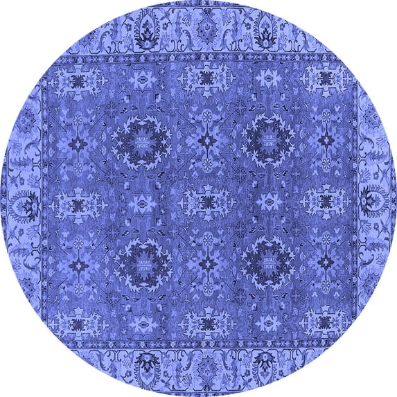 Ahgly Company Machine Washable Indoor Round Oriental Blue Industrial Area Rugs, 3' Round