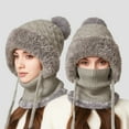 thumbnail image 4 of Bibifish Womens Scarf Hat One Piece Winter Warm Lined Scarf Hat With Pompoms Cold Weather Windproof Thermal Knitted Neck Warmers, 4 of 5