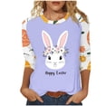thumbnail image 2 of UPPADA Easter Shirts for Women 3/4 Sleeve Crew Neck Tops Cute Eggs Bunny Print T-Shirt Casual Loose Fit Basic Tees Summer Workout T-Shirts Purple,L, 2 of 5