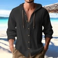 thumbnail image 2 of Men's Cotton Linen Solid Color Shirt Hooded Hoodie Button Loose Long-sleeved Hooded Spring And Summer Casual Daily Clothing, 2 of 6