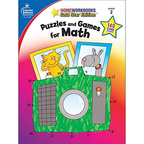 Pre-Owned Carson Dellosa Home Workbooks Puzzles and Games for Math Activity Book Grade 2 (64 pages)