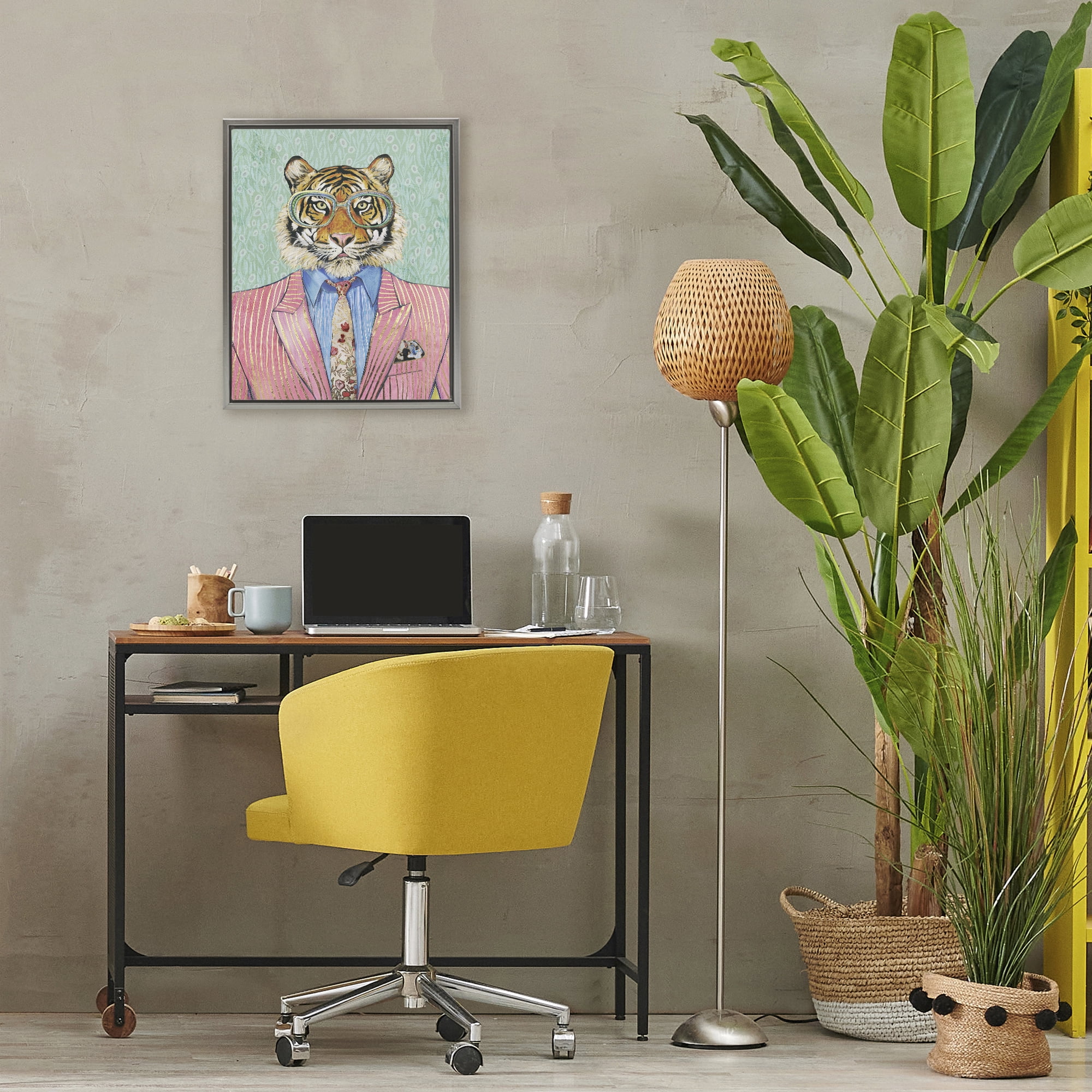 Stupell Industries Sharp Tiger Outfit Gray Framed Floater Canvas Wall Art, design by Svetlana Aleynikova