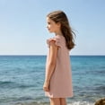 thumbnail image 4 of Grblisyd Girls Dress Summer Ruffle Sleeve Crew Neck Sundress Solid Color Casual Party Dresses for Kids 2-13 Years, 4 of 6