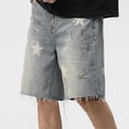 thumbnail image 4 of Rvwovn Men's Star Graphic Jorts - Baggy Knee Length Washed Distressed Streetwear Denim Shorts, 4 of 8