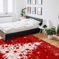 thumbnail image 5 of Christmas Red Area Rug 4x6ft White Xmas Tree Winter Snowflakes Wood Grain Non-Slip Washable Square Rugs Soft Felt Indoor Floor Mat for Bedroom Kitchen Living Room Bathroom, 5 of 8