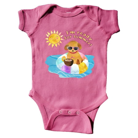 

Inktastic I m Ready for Summer Puppy in Pool with Drink Gift Baby Boy or Baby Girl Bodysuit