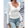 thumbnail image 5 of Long Sleeve Shirts for Women Fall Fashion Sweetheart Collar Twist Front Basics Tops Slim Fitted Y2K Tops White M, 5 of 9