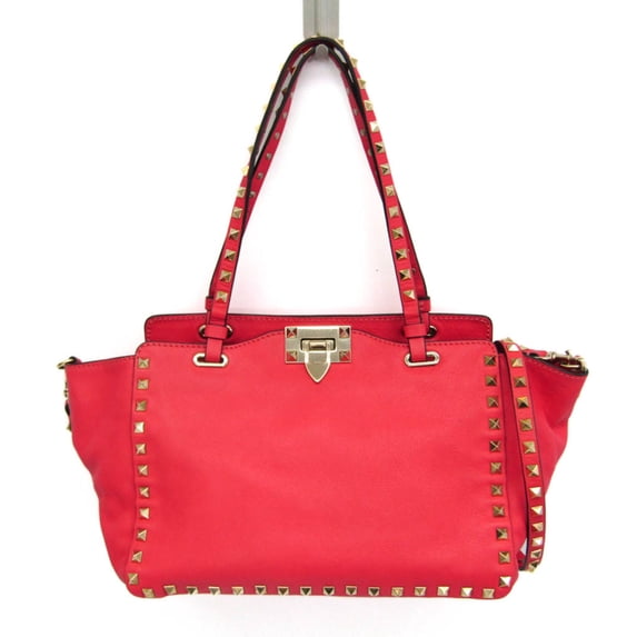 Pre-Owned Valentino Garavani Rock Studs Women's Leather Handbag,Shoulder Bag Pink