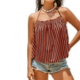 thumbnail image 2 of UPPADA Stripe Peplum Halter Top for Women Sleeveless Open Back Camisole Crewneck Shirts Flowy Cami Tank Tops,Tank Tops for Women 2025 Pack Orange,L, 2 of 5