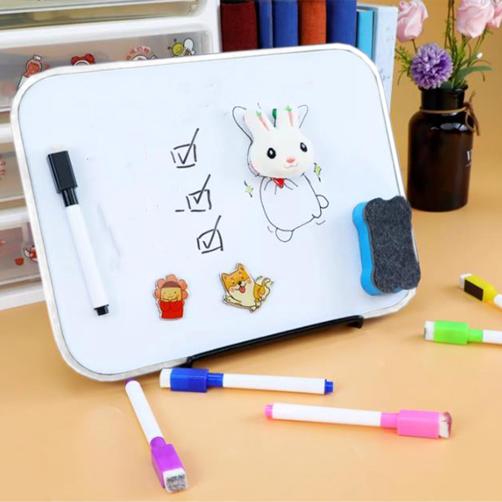 AGM Small Double Sided Whiteboard - Portable Dry Erase Board With Pens, 8.4x6 Inch Foldable For Notes & Planning