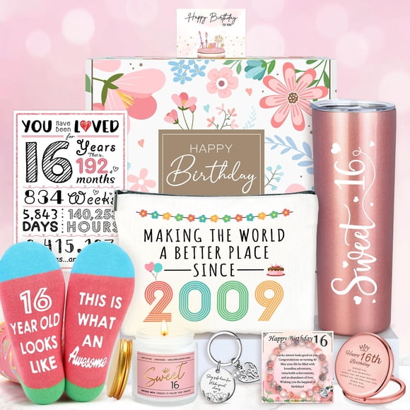 Set de regalo YENCHORN Sweet 16 para niñas con vaso, pulsera y más