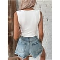 thumbnail image 6 of Women'S Twist Front V Neck Ribbed Knit Sleeveless Sexy- Tank Crop Top White L, 6 of 7