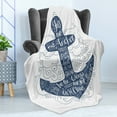 thumbnail image 4 of Anchor Soft Flannel Fleece Throw Blanket, Doodle Style Maritime Motif with Swirls and Curls Words Design, Cozy Plush for Indoor and Outdoor Use, 50" x 60", Blue and White, by Ambesonne, 4 of 5