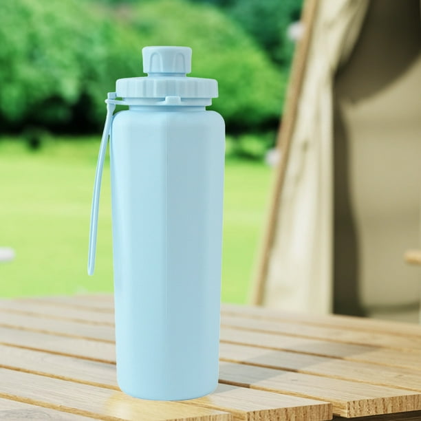 Botella de agua deportiva de silicona plegable para exteriores 600 ml – resistente a altas temperaturas, impermeable, diseño portátil, cuerda de elevación, azul celeste/morado/gris/verde/amarillo