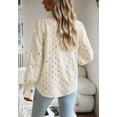 thumbnail image 5 of Geometric Print V Neck Long Sleeve Shirred Cuff Blouse for Women Beige Small, 5 of 5