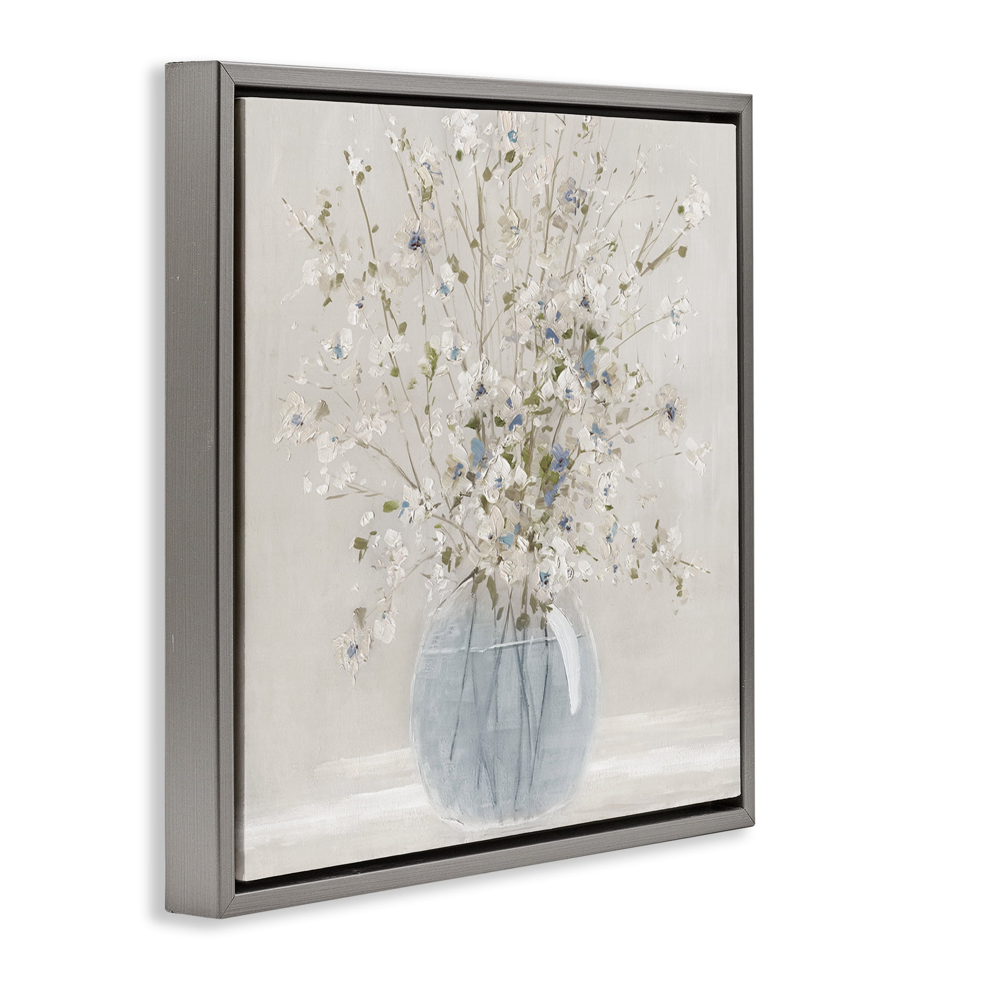 Stupell Industries Subtle Glass Vase Bouquet Gray Framed Floater Canvas Wall Art, design by Carol Robinson