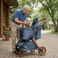 thumbnail image 4 of LIFERUN Foldable Dog Stroller for Medium Dogs Cats up to 55 lbs, Aluminum and Carbon Steel Frame Pet Stroller, Height-Adjustable Handle, 4 Wheels, Blue, 4 of 9