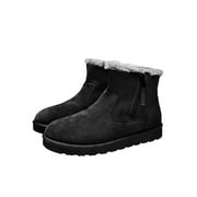 SIMANLAN Men Plush Lined Snow Boots Zipper Lightweight Round Toe Flat Outdoor Winter Shoes