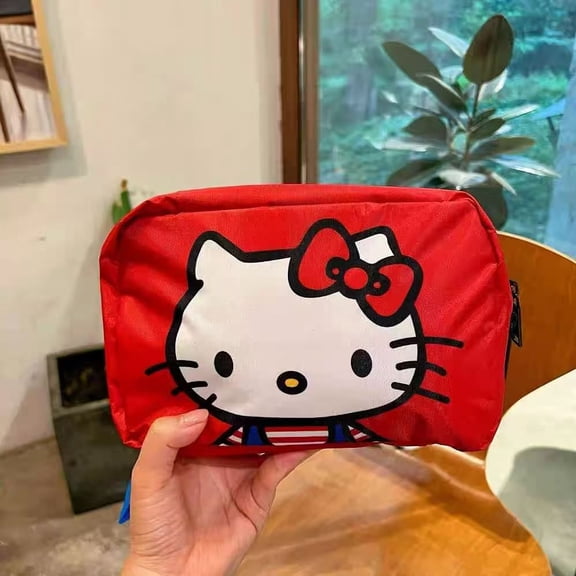 Cute Hello Kitty Foldable Hanging Toiletry Bag,Kawaii Cartoon Travel Cosmetic Organizer with Multiple Compartments for Women