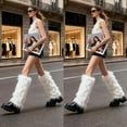 thumbnail image 5 of Honeeladyy Faux Fur Leg Warmers Furry Boot Covers, Women's Fur Leg Warmers Warm Fuzzy Boot Cuff Boot Sleeves for Outdoor Activities, White, 5 of 6