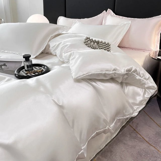 Juego de cama de seda nórdica satinada - Funda nórdica de lujo, sábana y fundas de almohada para