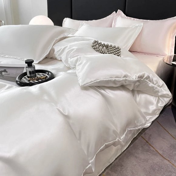 Juego de cama de seda nórdica satinada - Funda nórdica de lujo, sábana y fundas de almohada para
