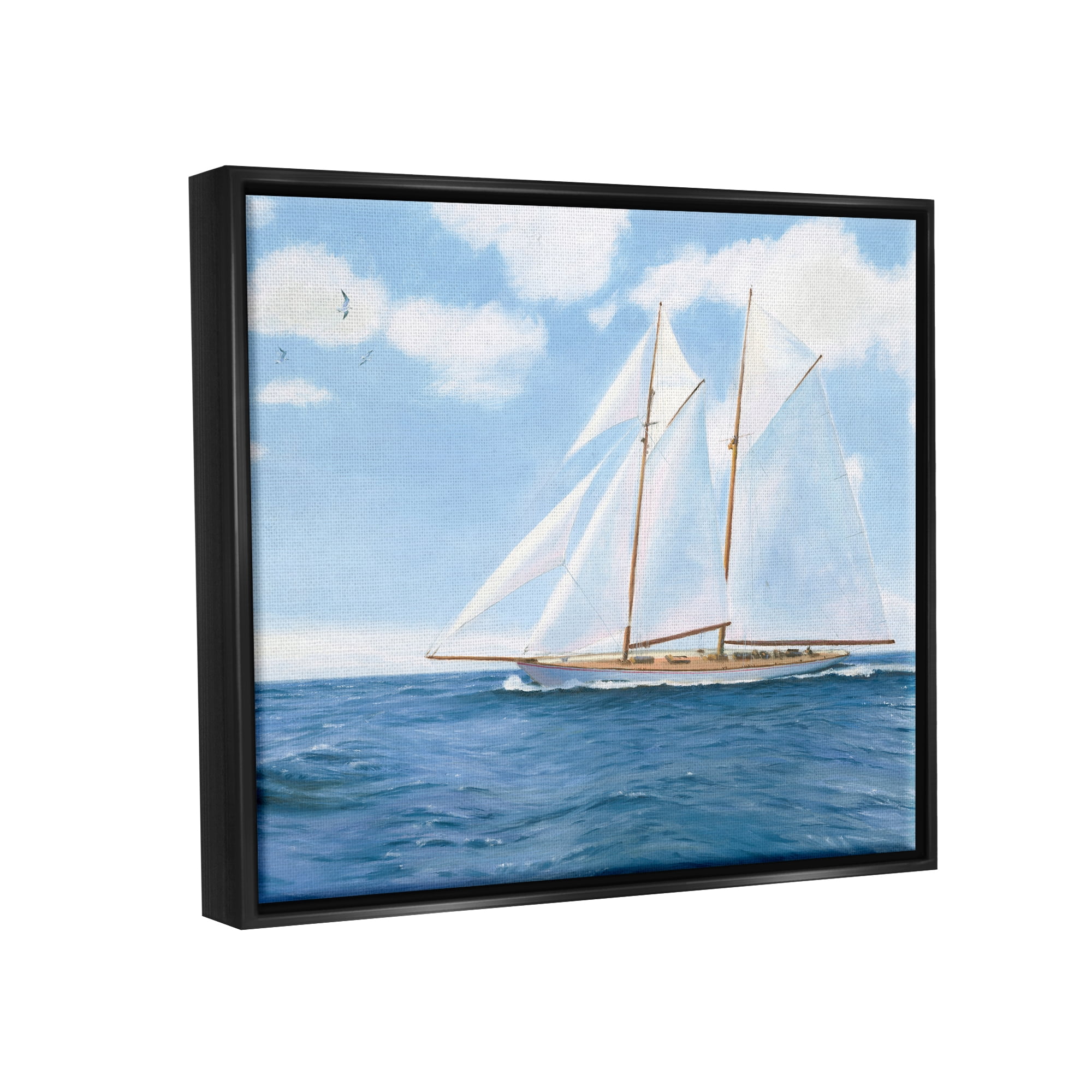 Stupell Industries Blue Nautical Sailboat Transportation Painting Black Floater Framed Art Print Wall Art, 31 x 25