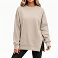 thumbnail image 2 of Women's Crew Neck Sweatshirt Sevevn Raglan Sleeve Side Slit Oversized Fit Soft Brushed Fleece Long Sleeve Pullover Tunic Tops for Casual Daily Wear, 2 of 9