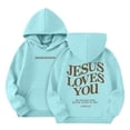 thumbnail image 2 of Boys Girl's Christian Graphic Hoodie Letter Jesus Loves You Hoodies for Kids Faith Religious Hooded Sweatshirts Pullover Tops Blue 9-10 Years, 2 of 9