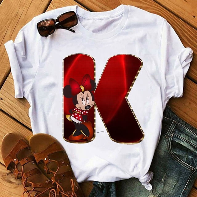Disney Fashion Minnie Letter 100% Cotton T-shir Women Casual Top High-Quality Print Summer New Mickey Mouse Tee Free ShippingXL Gao Jinjia LED