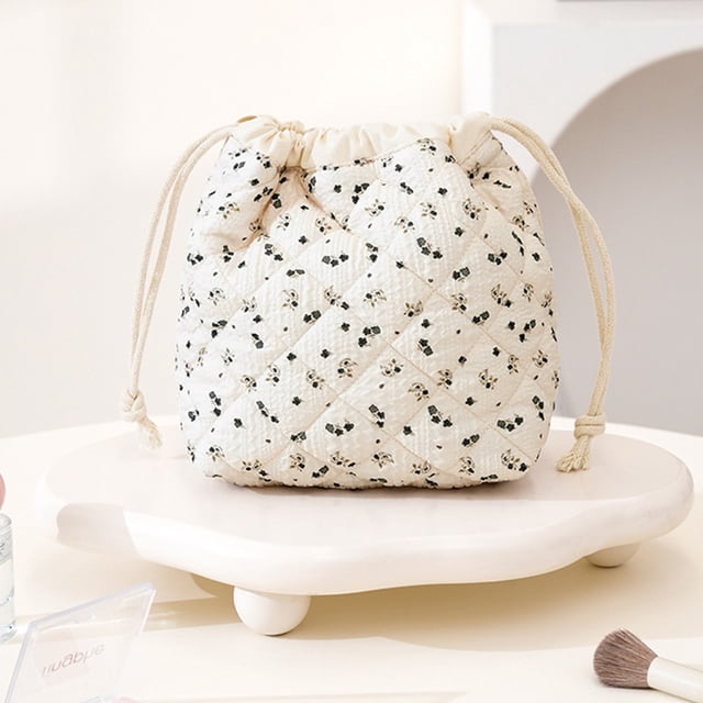 EGNMCR Floral Drawstring Makeup Bag Printed Drawstring Storage Bag Large Capacity Makeup Bag polyester storage b ag