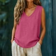 thumbnail image 2 of Sevevn Women's Sleeveless V Neck Linen Tank Tops Casual Loose Fit Pocket Summer Blouse Hot Pink 2XL, 2 of 9