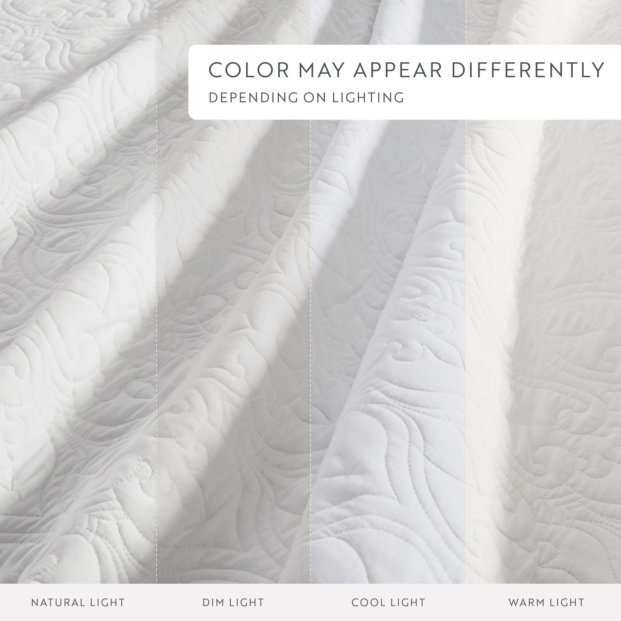 Noble Linens White Damask Pattern Quilted Coverlet Set, Full/Queen
