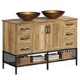 thumbnail image 2 of ModFusion 47 Inch Large Rustic Bathroom Vanity with Double Vessel Sinks, Free Standing Bathroom Storage Cabinet, Rustic Brown, 2 of 9
