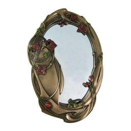 Art Nouveau ROSE GIRL Bronzed Finish Wall Mirror