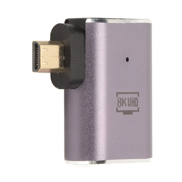 Left Angle HD Female to Micro HD Adapter with LED Light 48Gbps Support 8K Resolution Plug and Play HD to Micro HD Converter