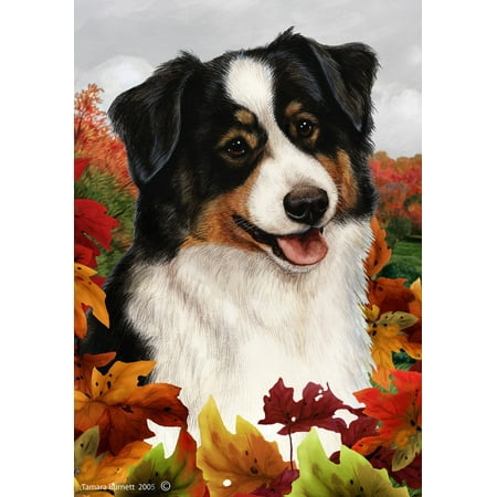 Australian Shepherd Black Tri - Best of Breed Fall Leaves Garden Flags