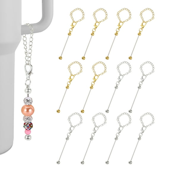Uxcell Beadable Charms, Beadable Keychain Charm Beadable Cup Accessories Blank Beaded Decoration for Tumblers Gold/Silver