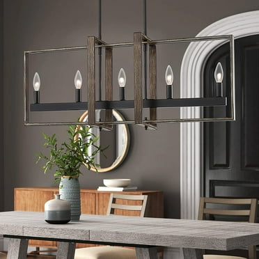 Vanity Art Modern Farmhouse Style 5 Light Linear Chandelier Light for Kitchen Island LED Pendant Lights