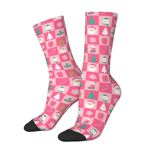Vsdgher Pink Christmas Cheer Crew Socks for Men & Women, Breathable Casual Athletic Ankle Socks