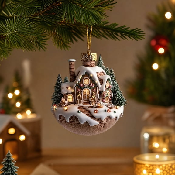 Barsme Snowy Christmas Cabin Christmas Hanging Ornament,Vintage Warm and Cozy Christmas House Hanging Ornament, Festive Tree Decoration For Bedroom Hallway Patio And Holiday Party Display