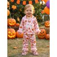 thumbnail image 6 of RUINIXCW Kids Toddler Baby Girl Halloween Silk Stain Pajamas Set Fall Sleepwear Ghost Print Fur Cuffs Long Sleeve Button Down Shirt and Pants Set Homewear Loungewear 1-8 Years, 6 of 9