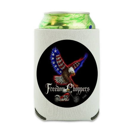 Freedom Choppers Motorcycle Patriotic American Flag Eagle Bike Can Cooler - Drink Sleeve Hugger Collapsible Insulator - Beverage Insulated