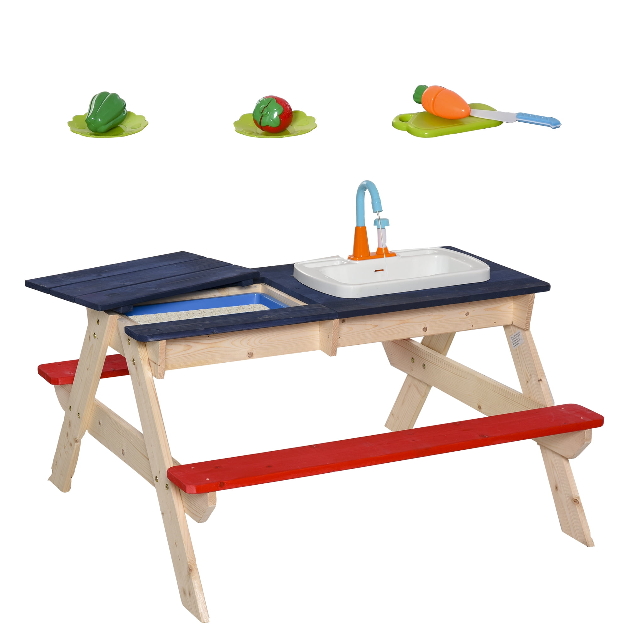 Outsunny Kids Picnic Table With Sandbox Kitchen Toys Faucet Water Pump 37 L X 35 W X 20 H Walmartcom Walmartcom