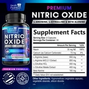 Extra Strength Nitric Oxide Booster - 3X Strength L-Arginine, Citrulline, Beta Alanine - Premium Nitric Booster Natural Energy, Muscle & Heart Support, Bottled in USA for Men & Women - 120 Capsules