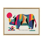 Kate and Laurel Sylvie Rhinoceros Framed Canvas Wall Art by Rachel Lee of My Dream Wall, 18x24 Natural, Colorful Animal Art for Wall